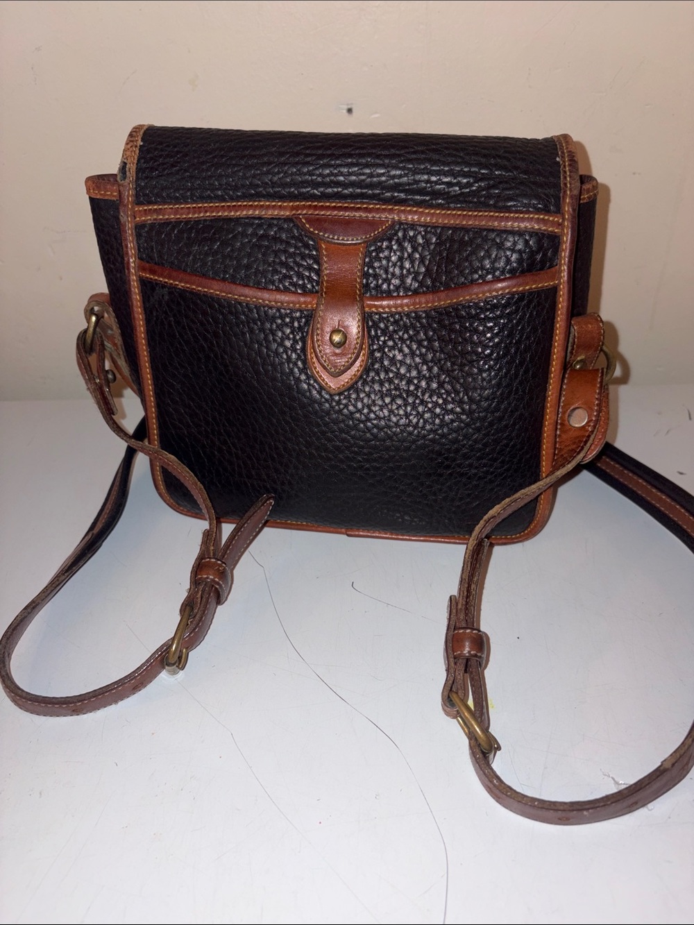 Dooney & Bourke Black Pebble Leather crossbody Messenger with Brown Trim - Picture 4 of 9